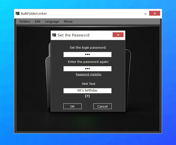 Set the Login Password and the Hint Text